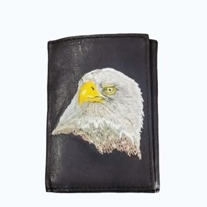 Mens Black Leather Wallet w/ Eagle Design NWT